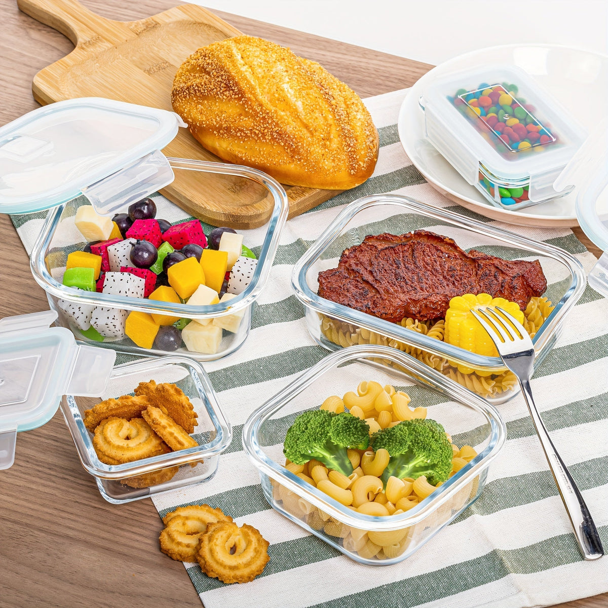 Oak & Coral | 8-Pack Glass Food Storage Containers – Airtight Meal Prep Bento Boxes with Leakproof, Lockable Lids, Microwave, Oven, Freezer, and Dishwasher Safe, BPA-Free
