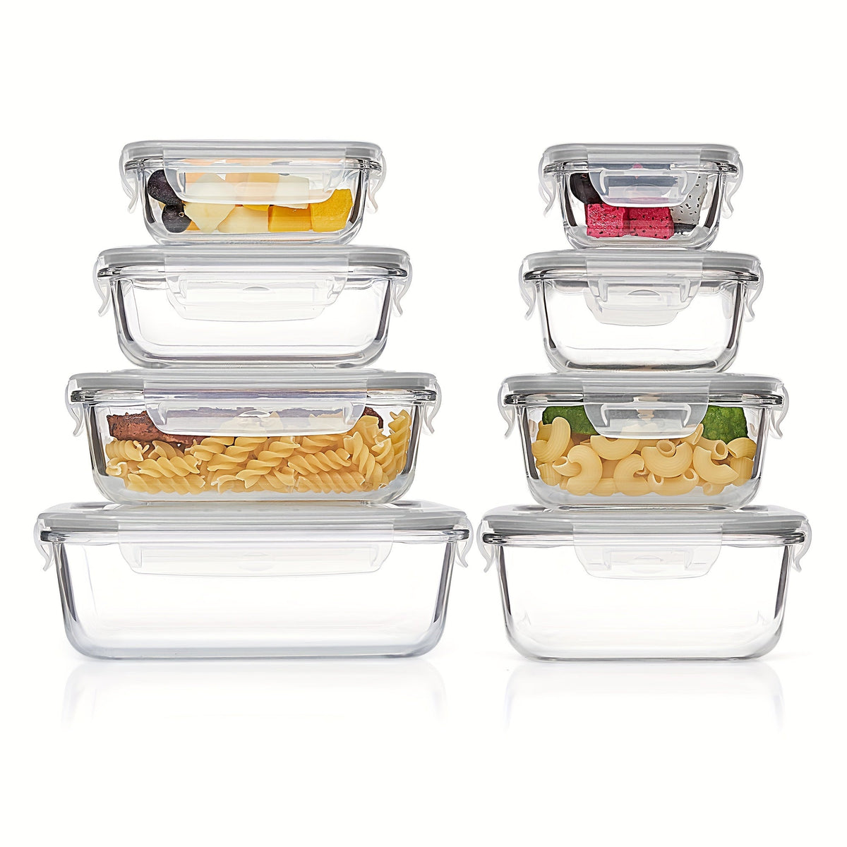 Oak & Coral | 8-Pack Glass Food Storage Containers – Airtight Meal Prep Bento Boxes with Leakproof, Lockable Lids, Microwave, Oven, Freezer, and Dishwasher Safe, BPA-Free