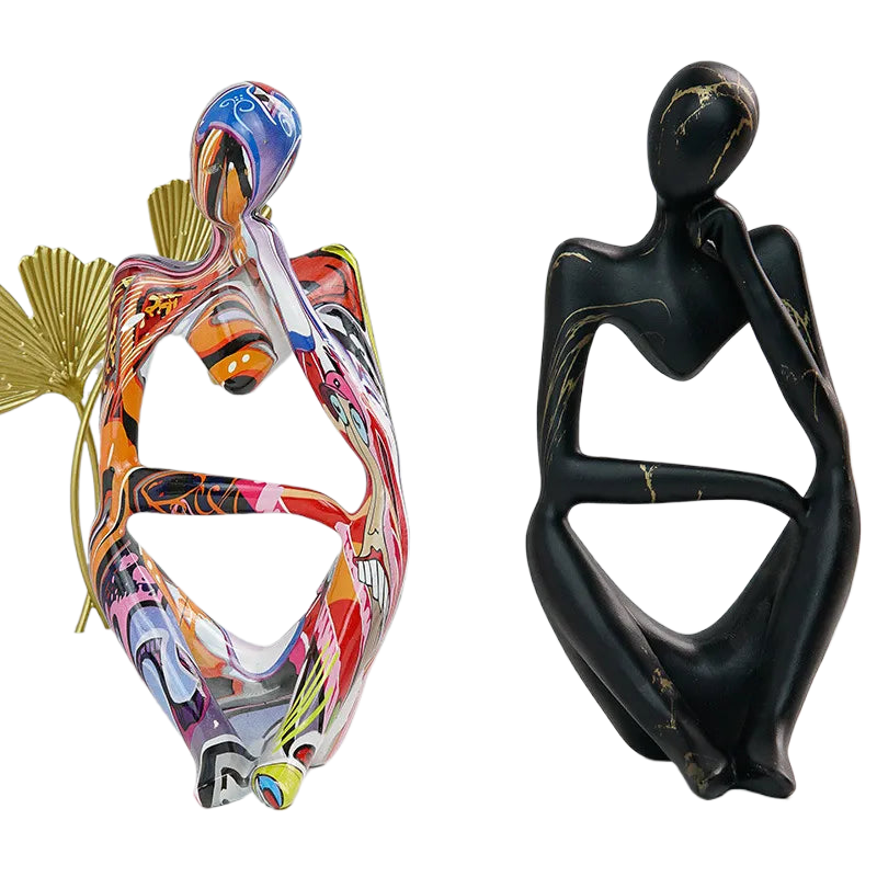 Oak & Coral | Abstract Thinker Sculpture | Handmade Resin Table Decoration