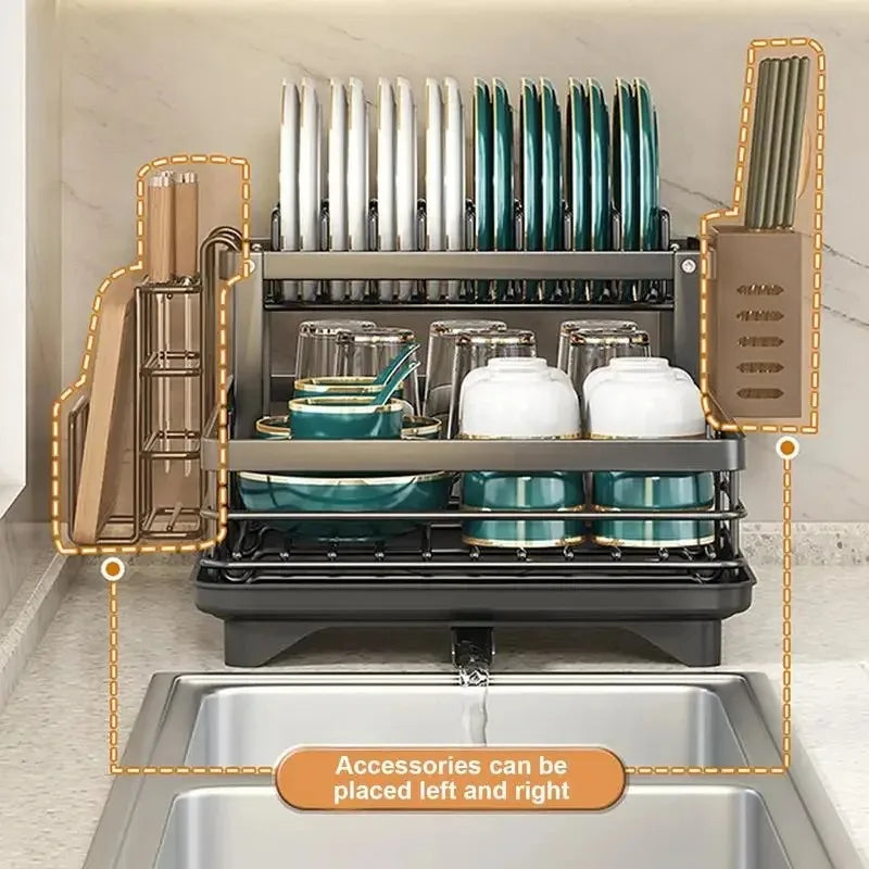 Oak & Coral | Adjustable Dish Drying Rack with Cutting Board Holder