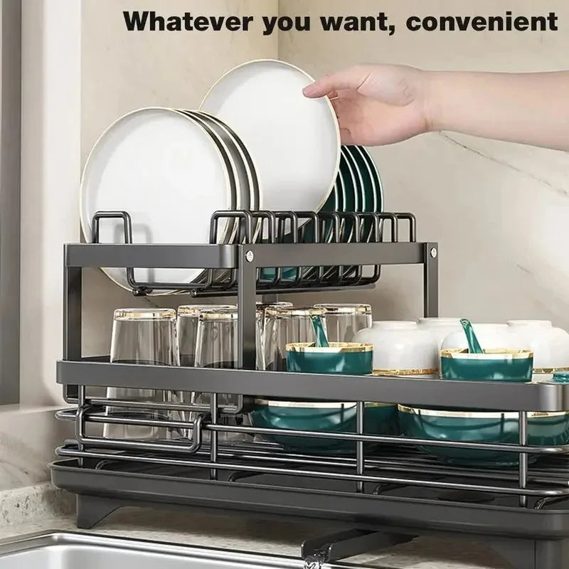 Oak & Coral | Adjustable Dish Drying Rack with Cutting Board Holder