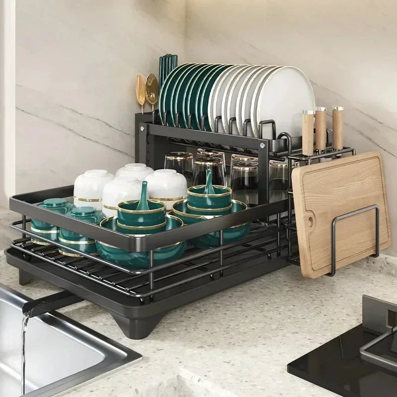 Oak & Coral | Adjustable Dish Drying Rack with Cutting Board Holder