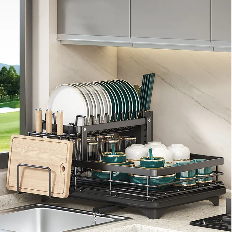 Oak & Coral | Adjustable Dish Drying Rack with Cutting Board Holder