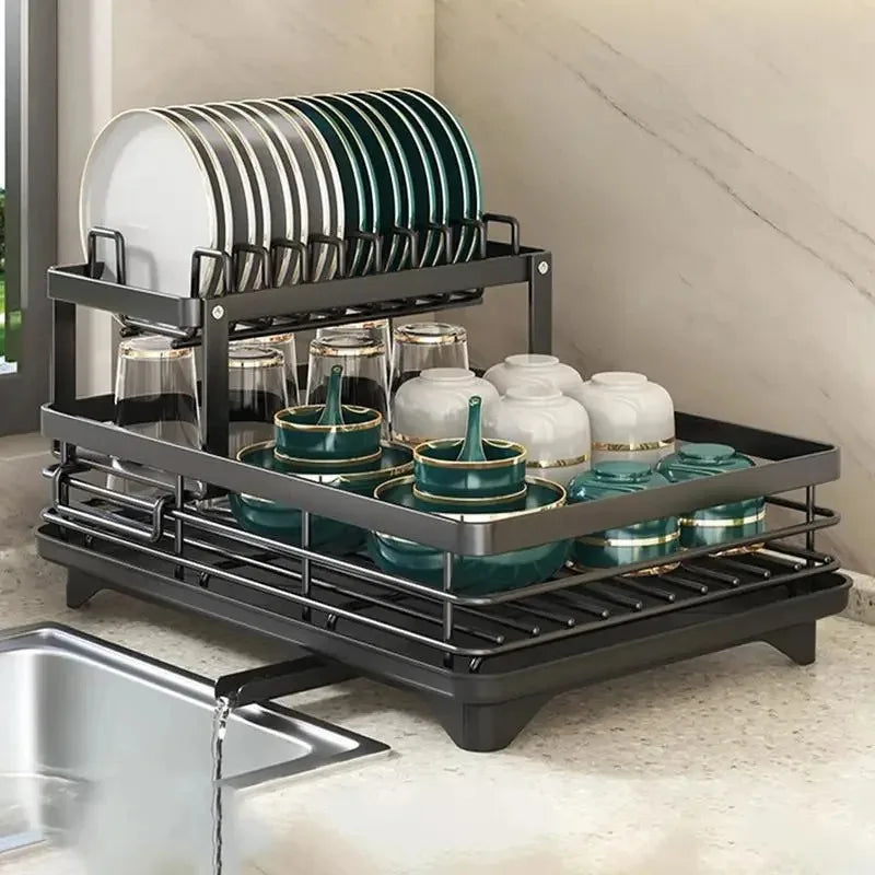 Oak & Coral | Adjustable Dish Drying Rack with Cutting Board Holder