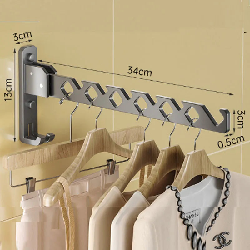 Oak & Coral | Adjustable Wall-Mounted Clothes Rack - Foldable Clothes and Garment Organizer with High Load Design