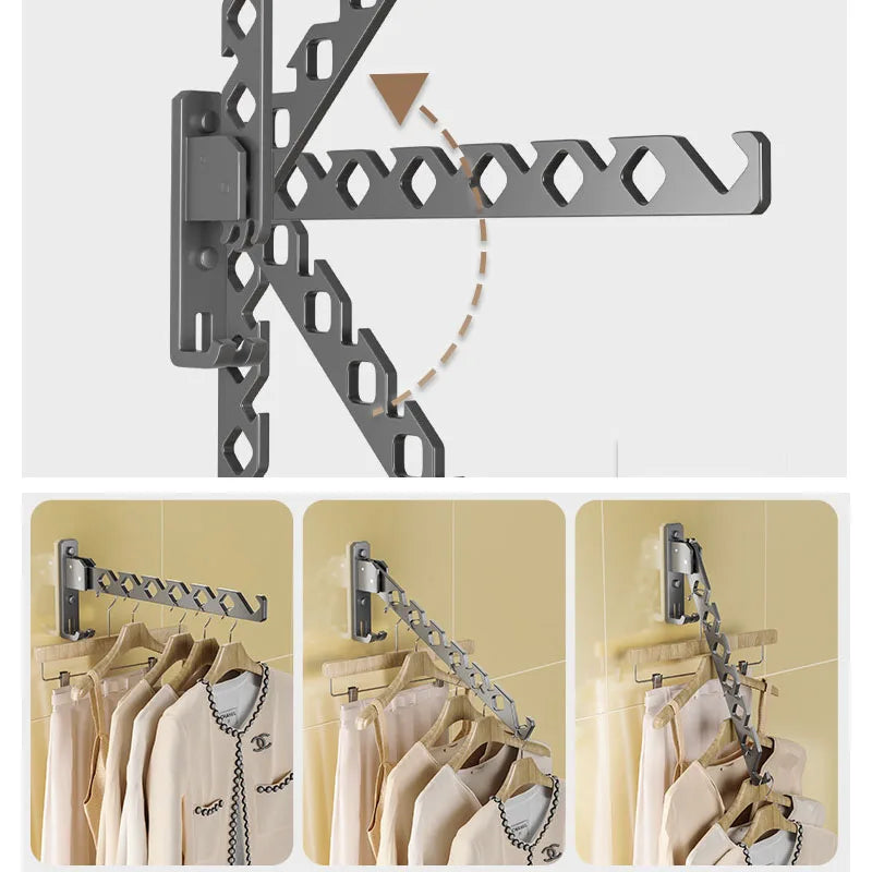 Oak & Coral | Adjustable Wall-Mounted Clothes Rack - Foldable Clothes and Garment Organizer with High Load Design