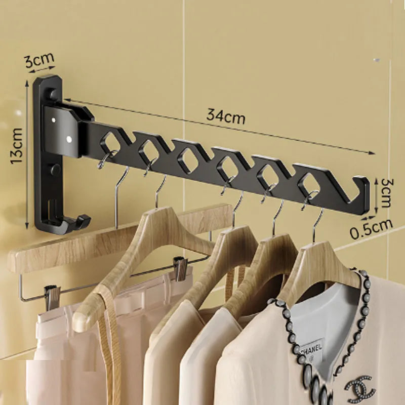 Oak & Coral | Adjustable Wall-Mounted Clothes Rack - Foldable Clothes and Garment Organizer with High Load Design