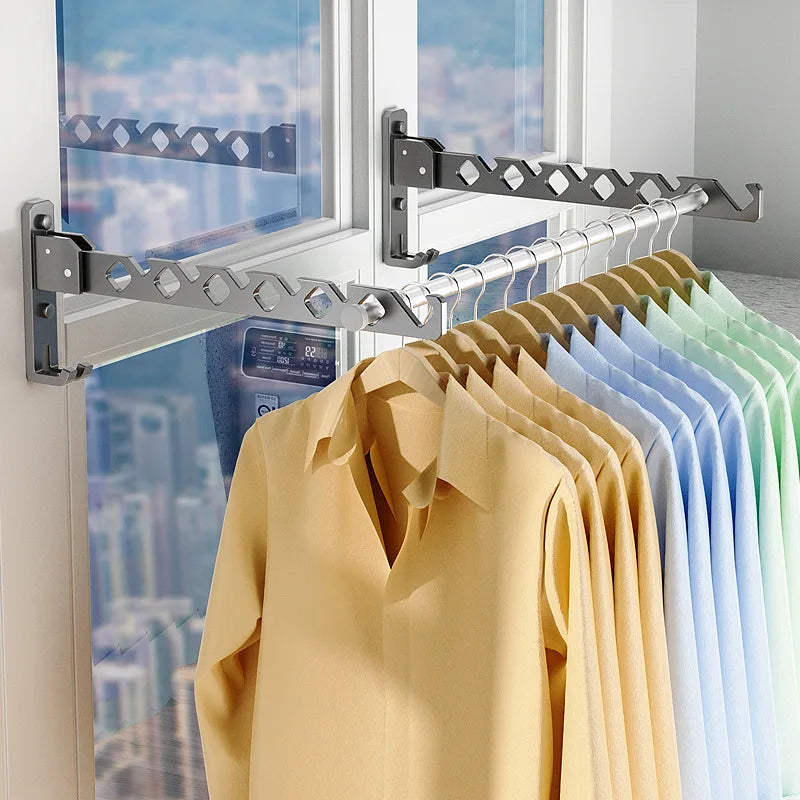 Oak & Coral | Adjustable Wall-Mounted Clothes Rack - Foldable Clothes and Garment Organizer with High Load Design