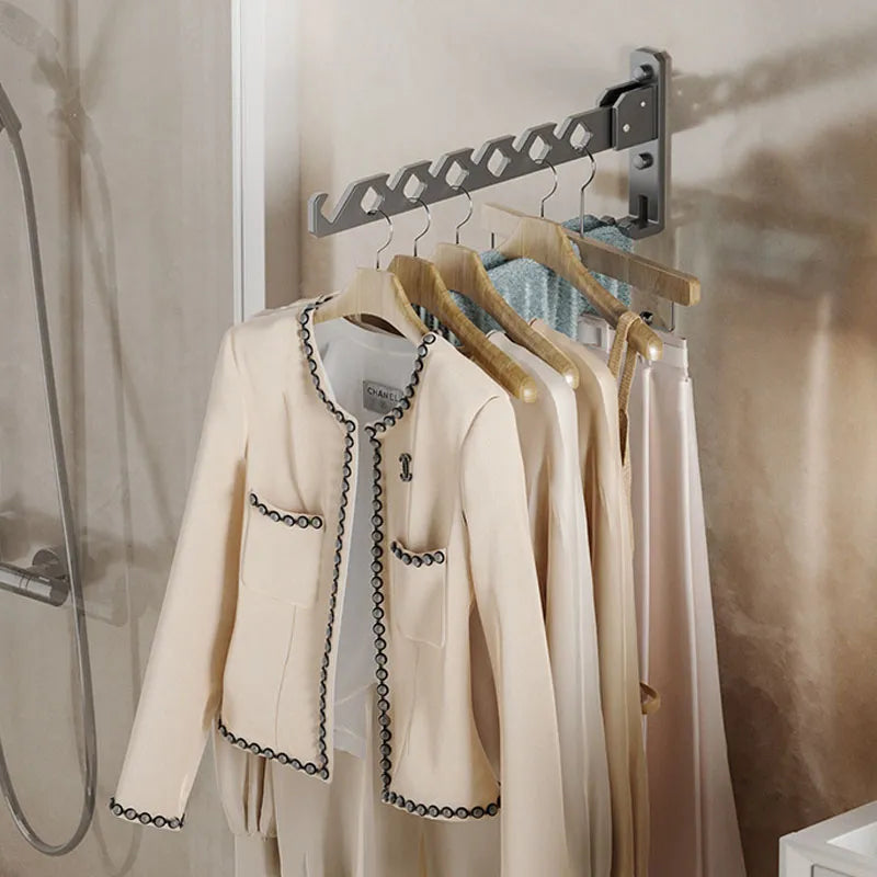 Oak & Coral | Adjustable Wall-Mounted Clothes Rack - Foldable Clothes and Garment Organizer with High Load Design