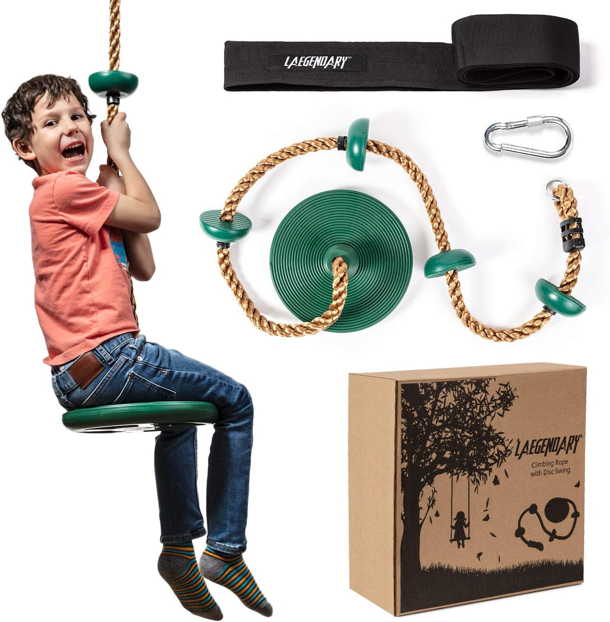 Oak & Coral | Adventurous Tree Swing Set - with Climbing Rope and Platforms for Children