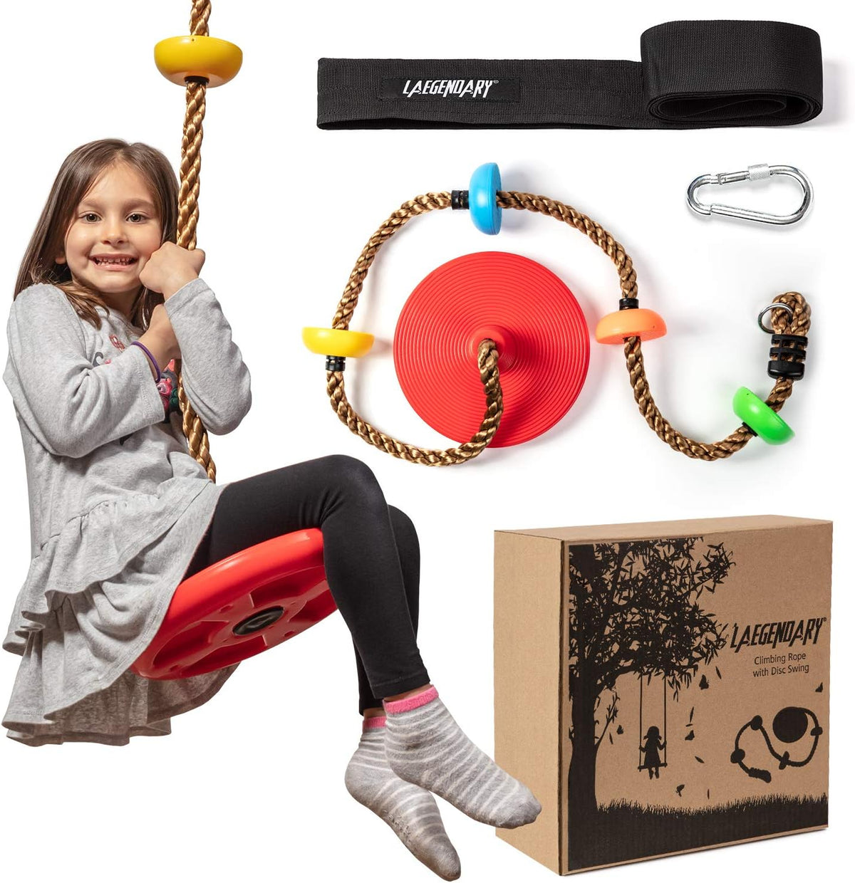Oak & Coral | Adventurous Tree Swing Set - with Climbing Rope and Platforms for Children