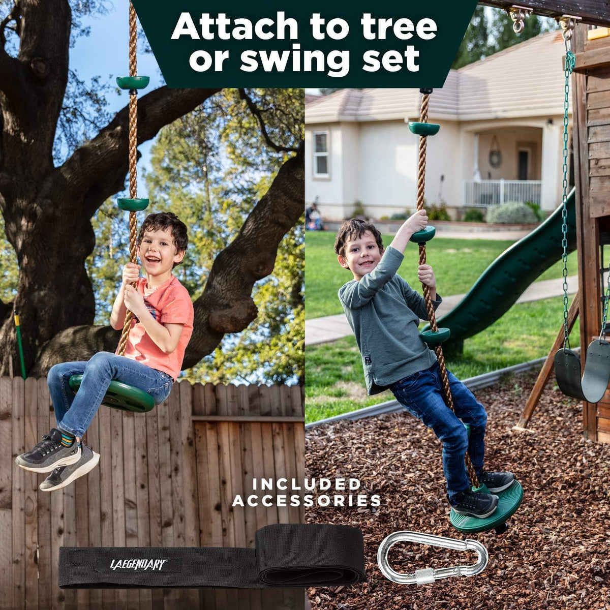 Oak & Coral | Adventurous Tree Swing Set - with Climbing Rope and Platforms for Children