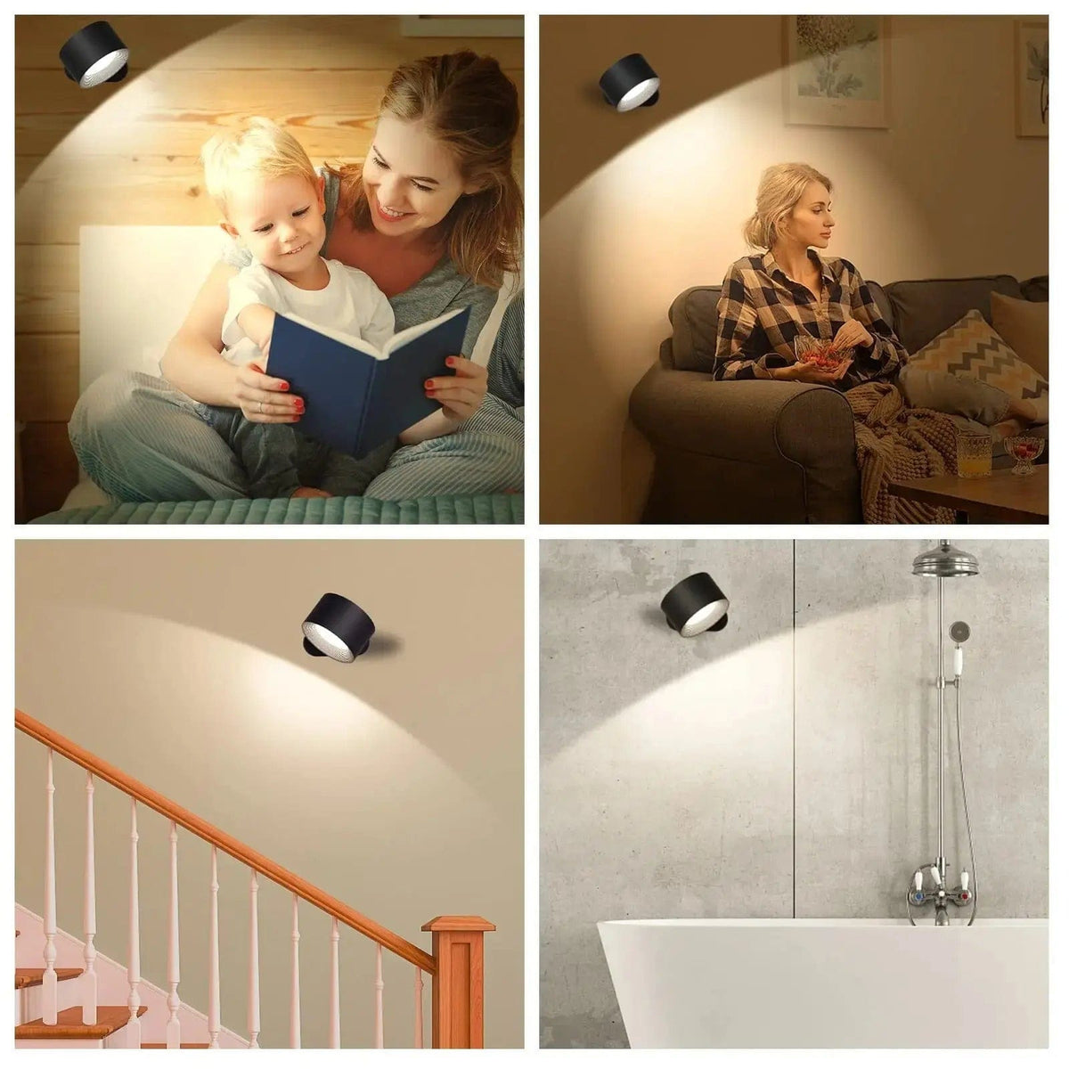 Oak & Coral | Battery Powered Wall Lamp | Rechargeable, 360° Adjustable and Wireless for Bedrooms, Hallways, and Reading Corners