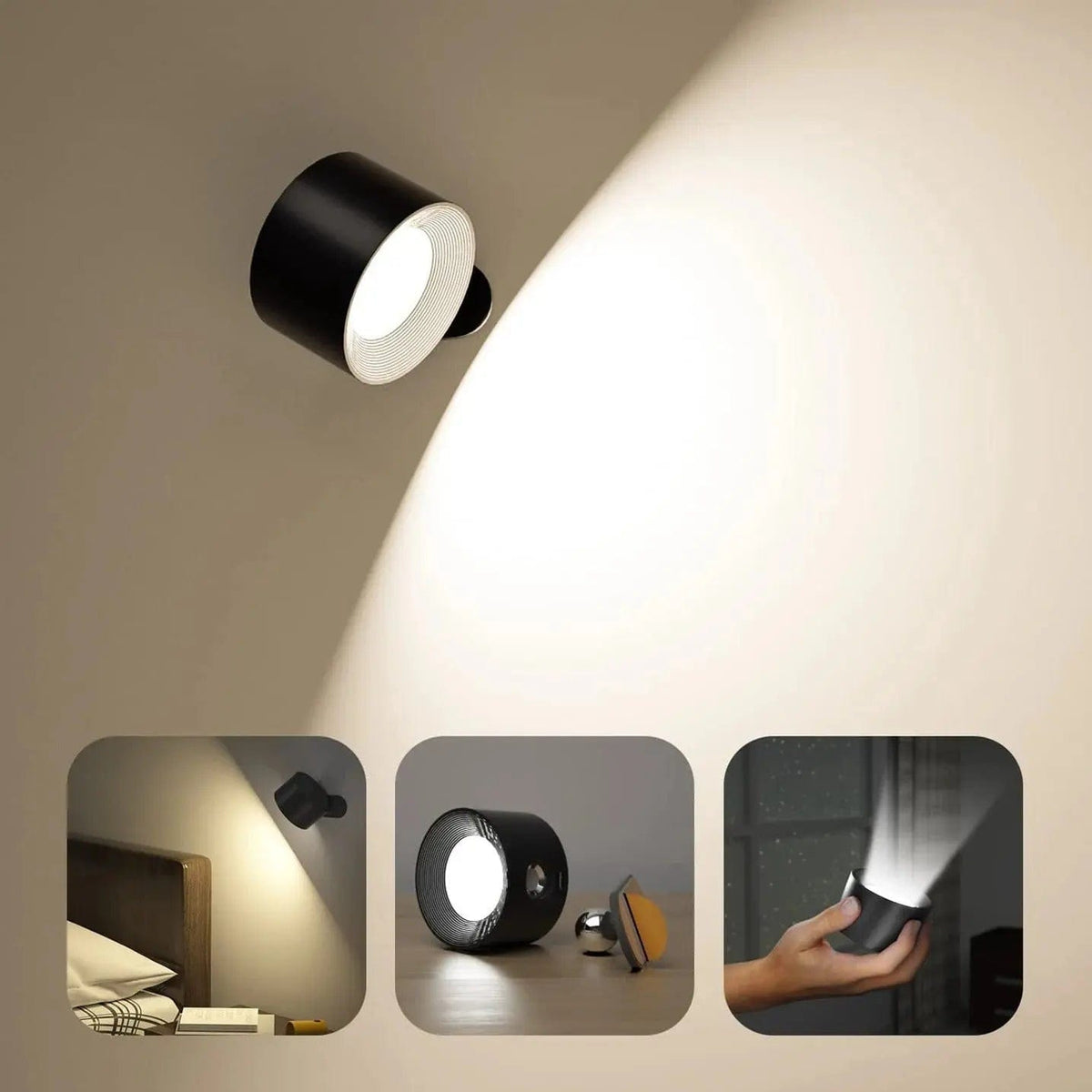 Oak & Coral | Battery Powered Wall Lamp | Rechargeable, 360° Adjustable and Wireless for Bedrooms, Hallways, and Reading Corners