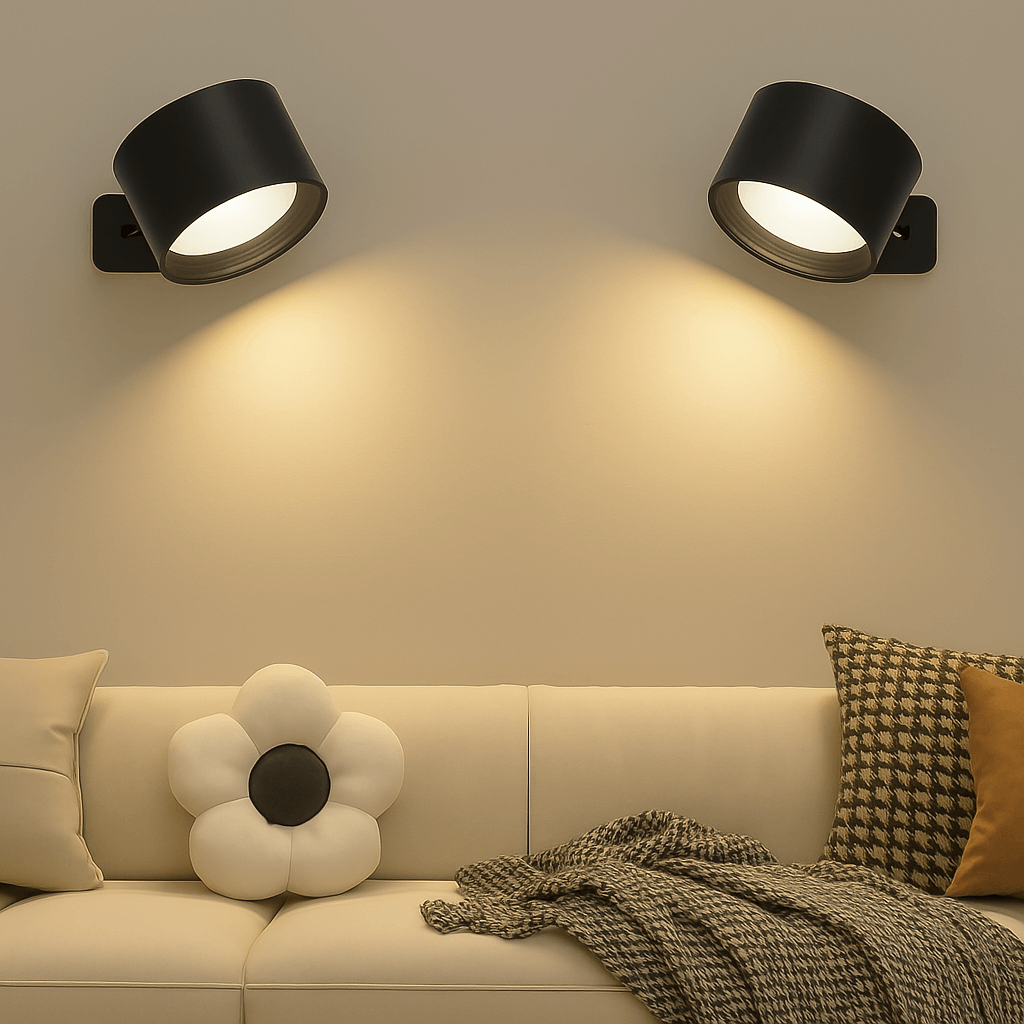 Oak & Coral | Battery Powered Wall Lamp | Rechargeable, 360° Adjustable and Wireless for Bedrooms, Hallways, and Reading Corners