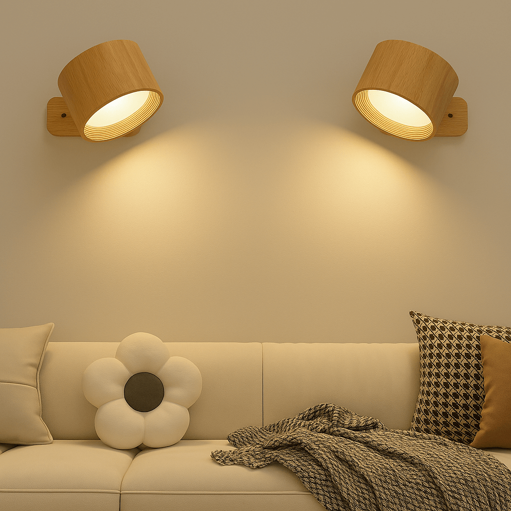 Oak & Coral | Battery Powered Wall Lamp | Rechargeable, 360° Adjustable and Wireless for Bedrooms, Hallways, and Reading Corners