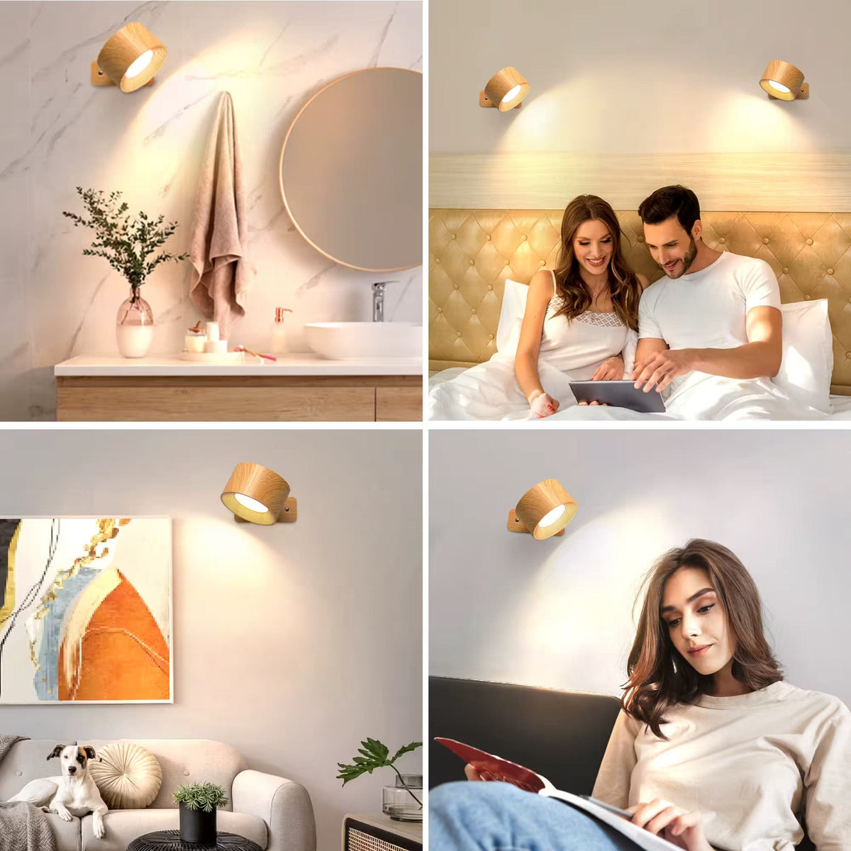 Oak & Coral | Battery Powered Wall Lamp | Rechargeable, 360° Adjustable and Wireless for Bedrooms, Hallways, and Reading Corners
