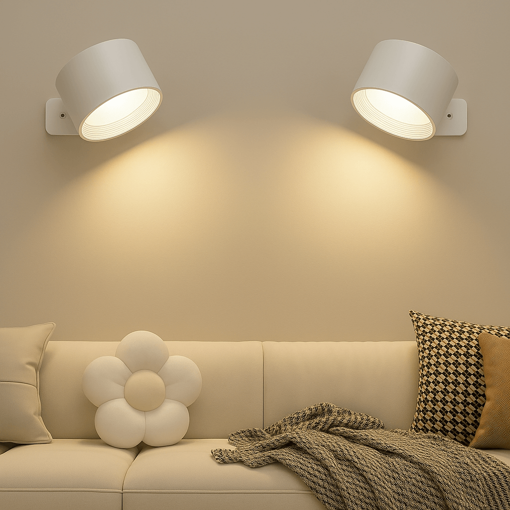 Oak & Coral | Battery Powered Wall Lamp | Rechargeable, 360° Adjustable and Wireless for Bedrooms, Hallways, and Reading Corners
