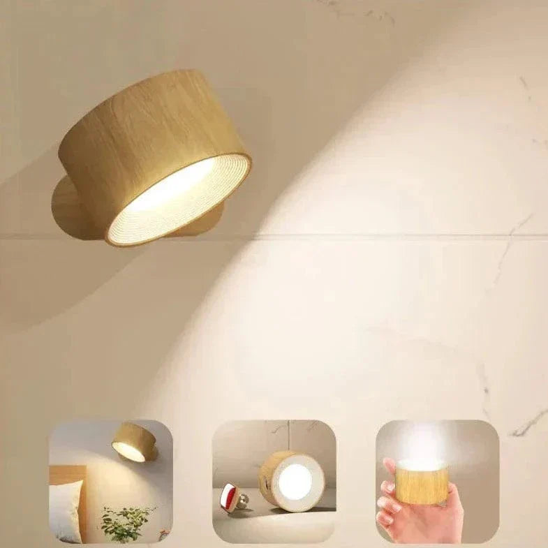 Oak & Coral | Battery Powered Wall Lamp | Rechargeable, 360° Adjustable and Wireless for Bedrooms, Hallways, and Reading Corners