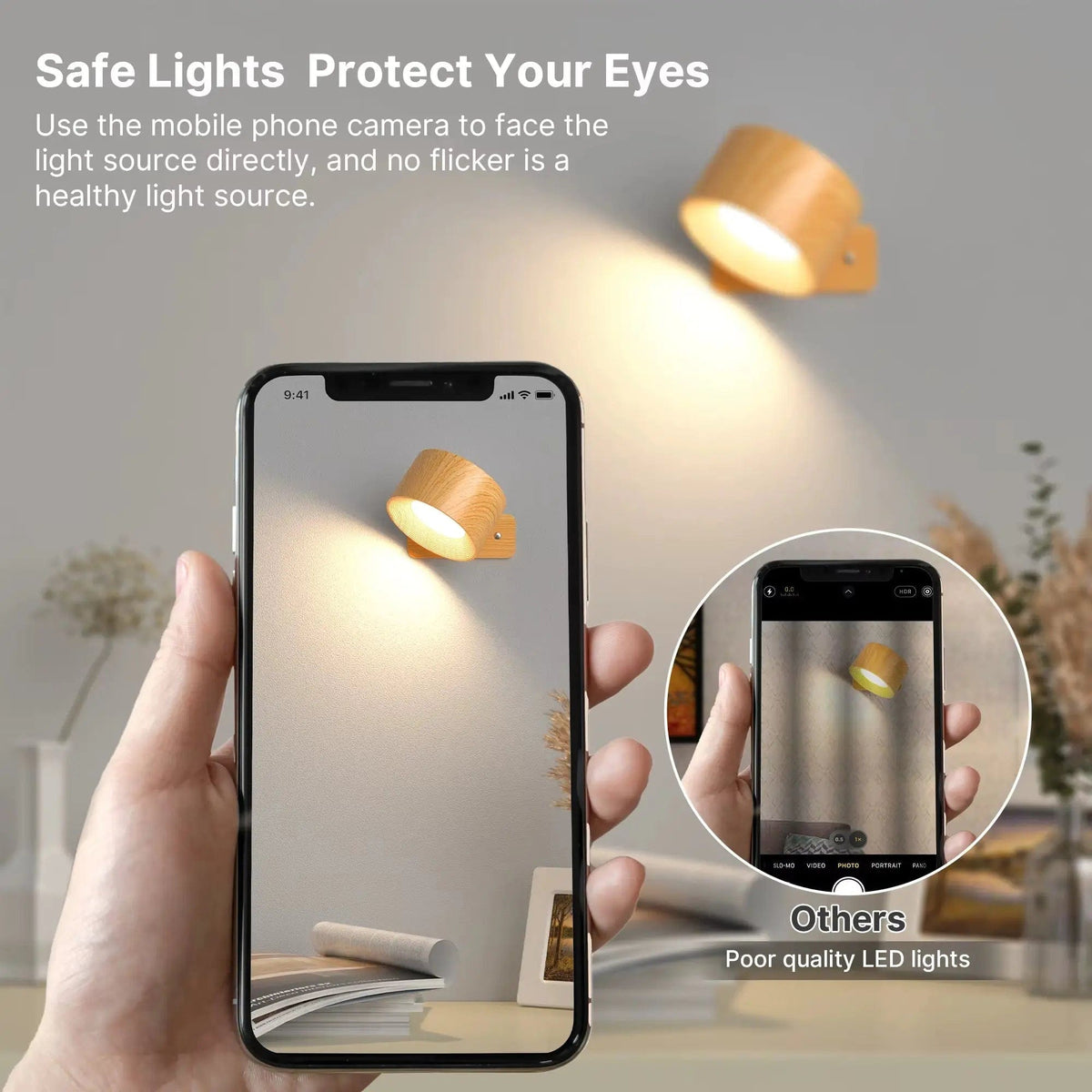 Oak & Coral | Battery Powered Wall Lamp | Rechargeable, 360° Adjustable and Wireless for Bedrooms, Hallways, and Reading Corners