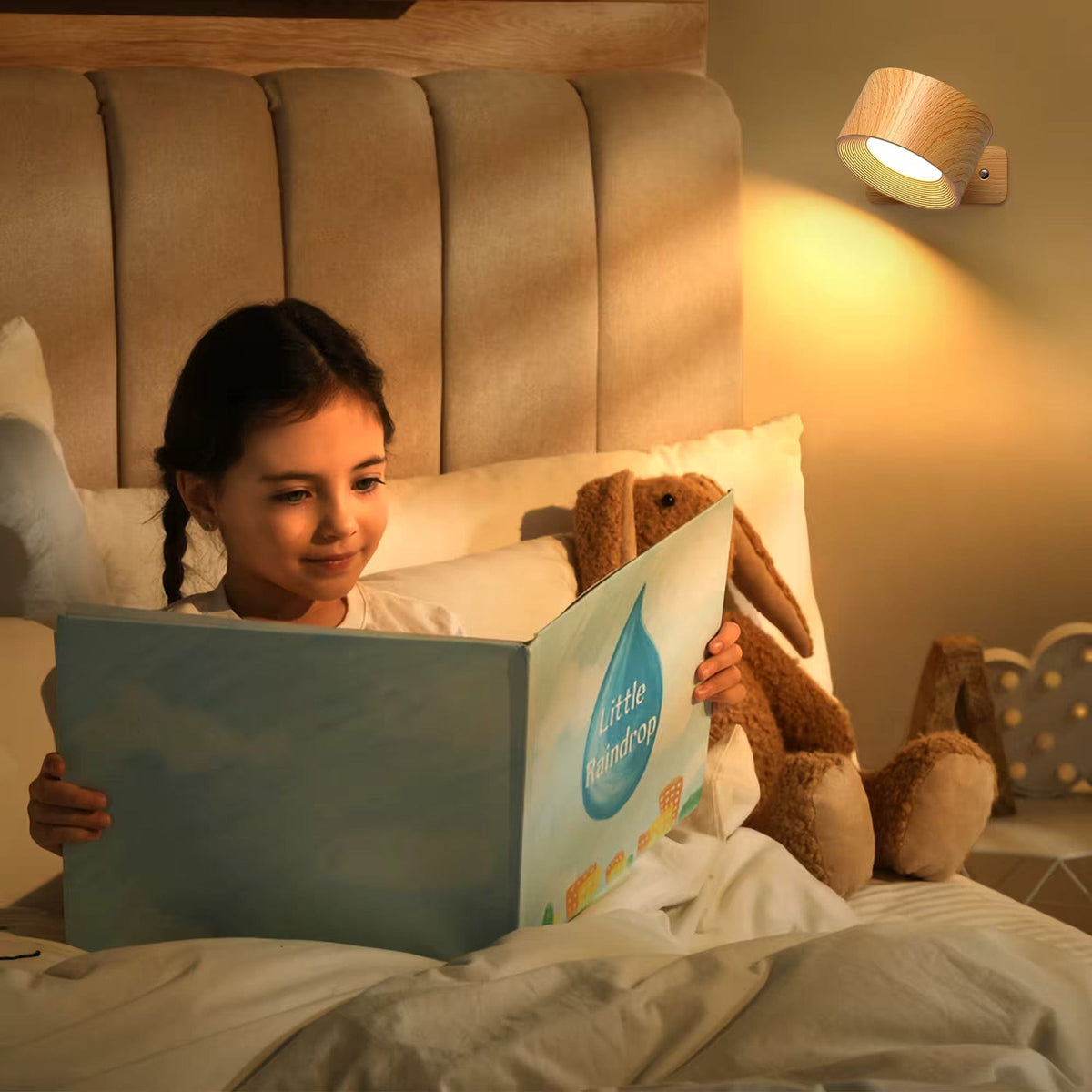 Oak & Coral | Battery Powered Wall Lamp | Rechargeable, 360° Adjustable and Wireless for Bedrooms, Hallways, and Reading Corners