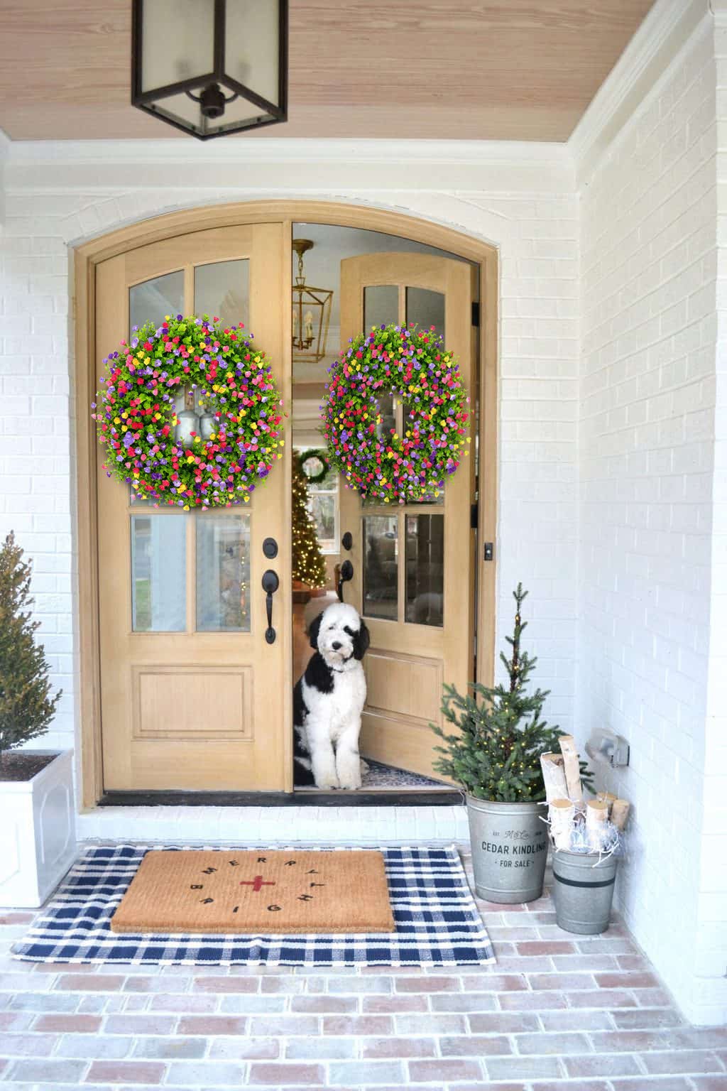 Oak & Coral | BloomWreath Spring & Summer Front Door Wreath | Handmade Floral Grapevine Accent