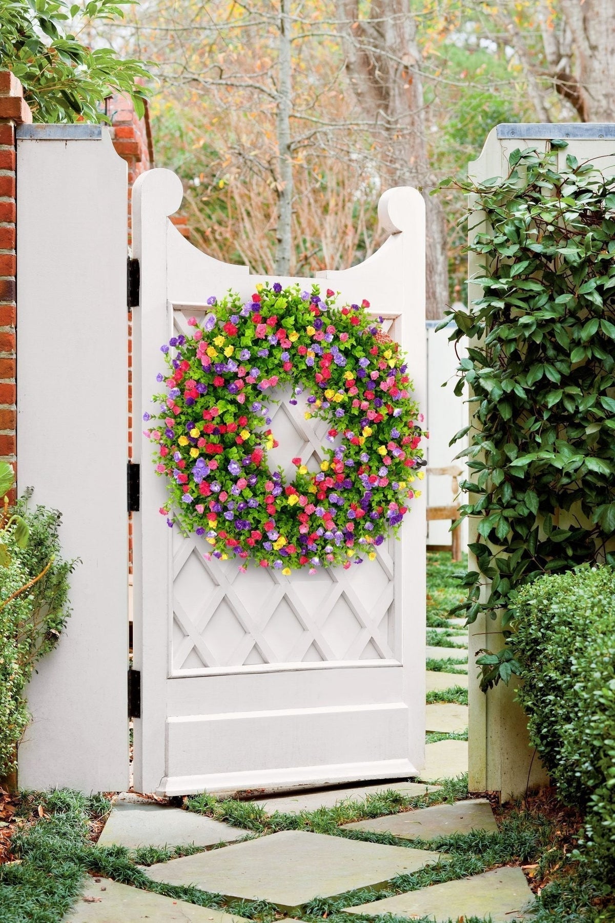Oak & Coral | BloomWreath Spring & Summer Front Door Wreath | Handmade Floral Grapevine Accent