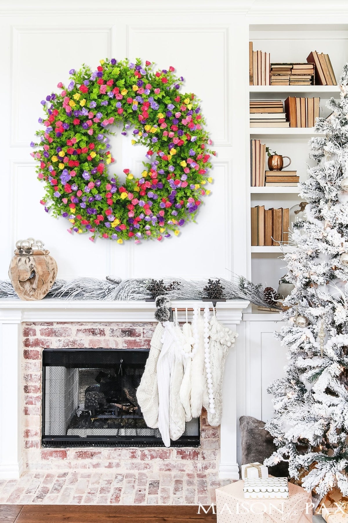Oak & Coral | BloomWreath Spring & Summer Front Door Wreath | Handmade Floral Grapevine Accent