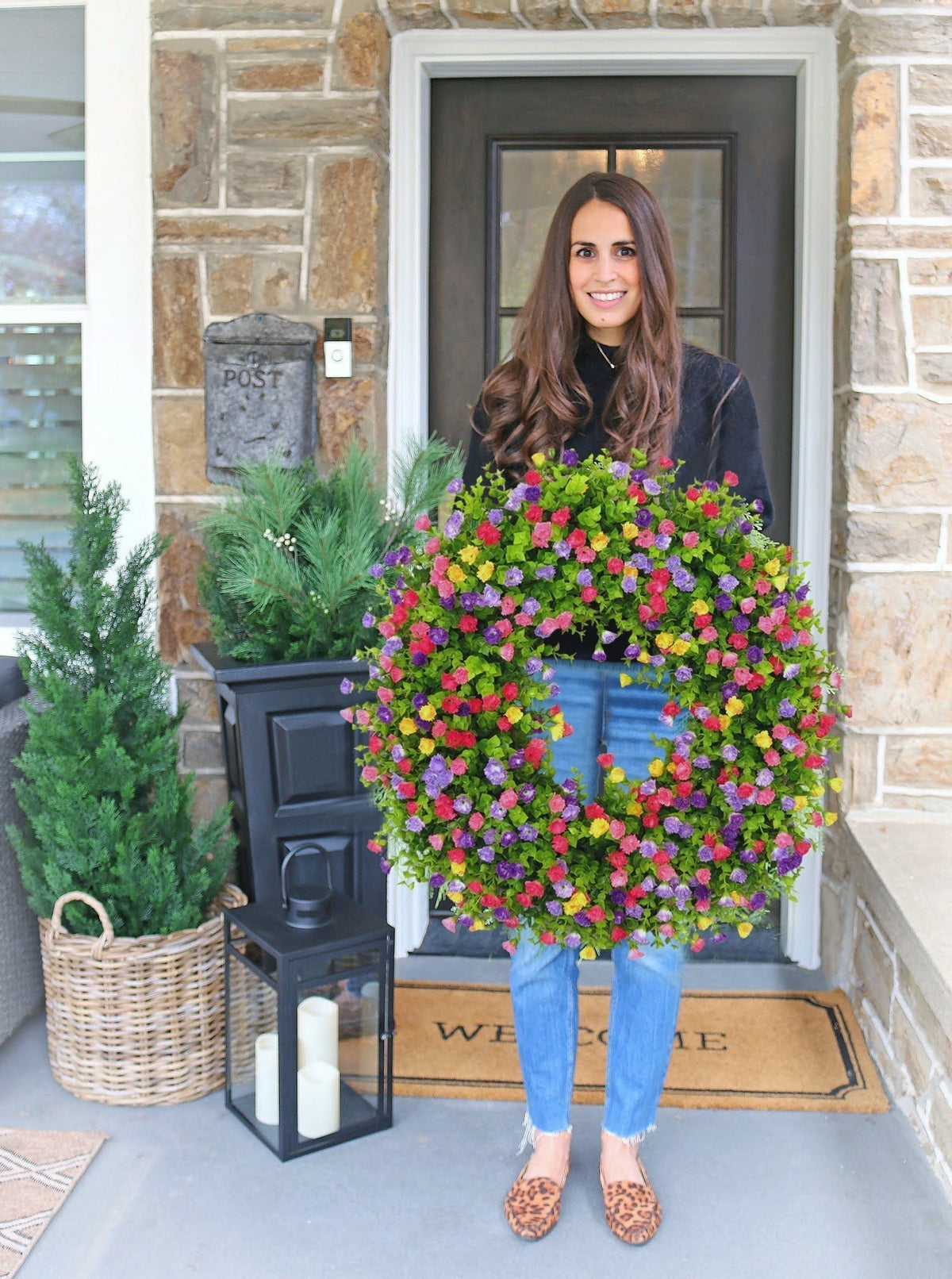 Oak & Coral | BloomWreath Spring & Summer Front Door Wreath | Handmade Floral Grapevine Accent