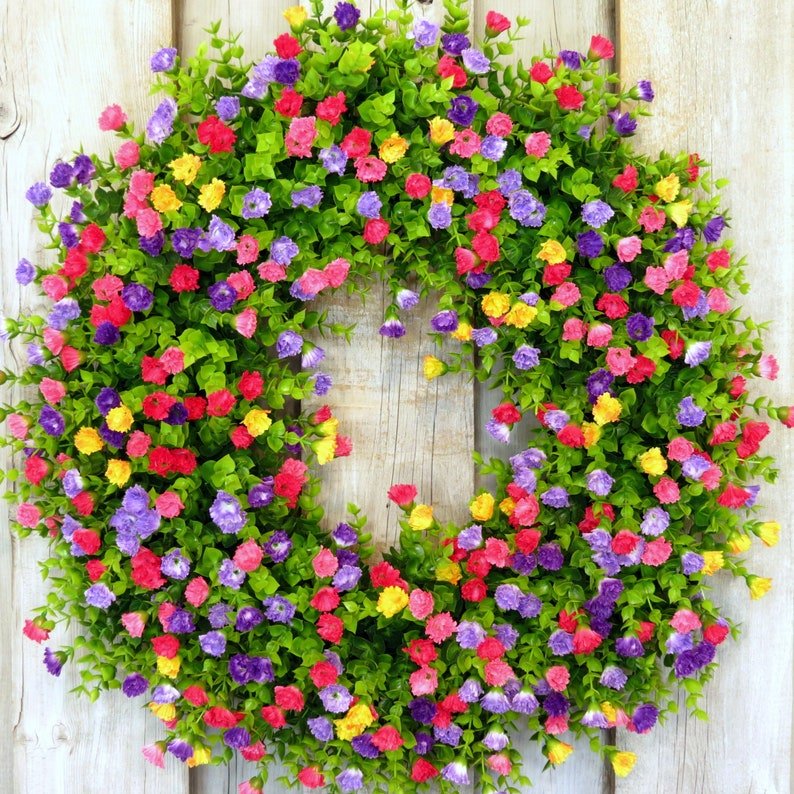 Oak & Coral | BloomWreath Spring & Summer Front Door Wreath | Handmade Floral Grapevine Accent