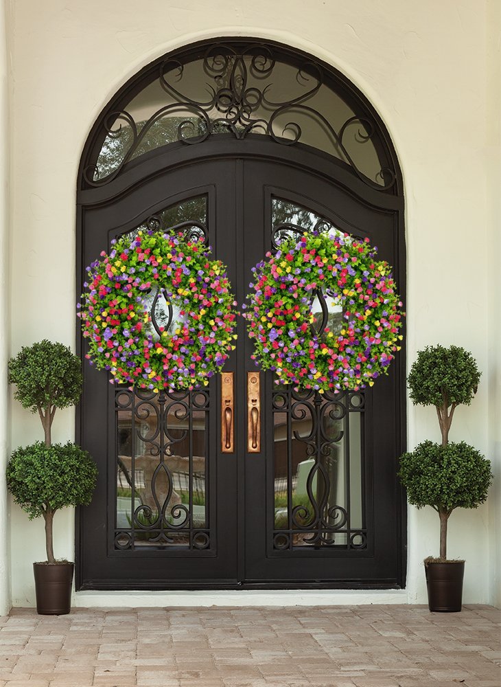 Oak & Coral | BloomWreath Spring & Summer Front Door Wreath | Handmade Floral Grapevine Accent