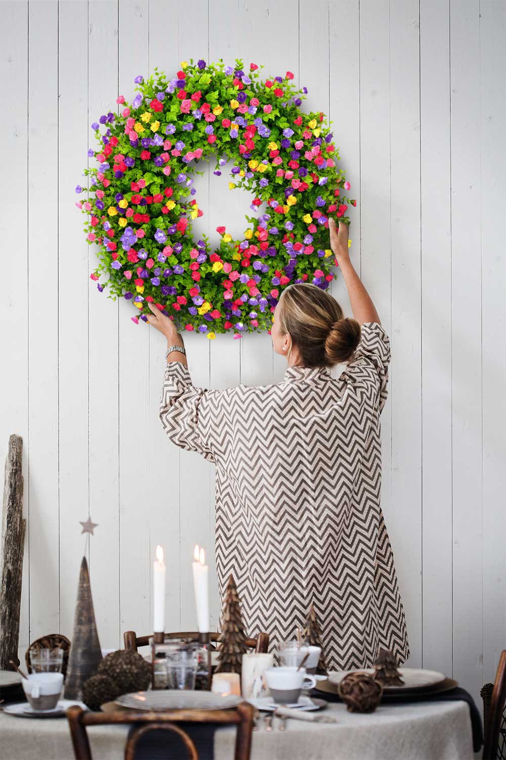 Oak & Coral | BloomWreath Spring & Summer Front Door Wreath | Handmade Floral Grapevine Accent