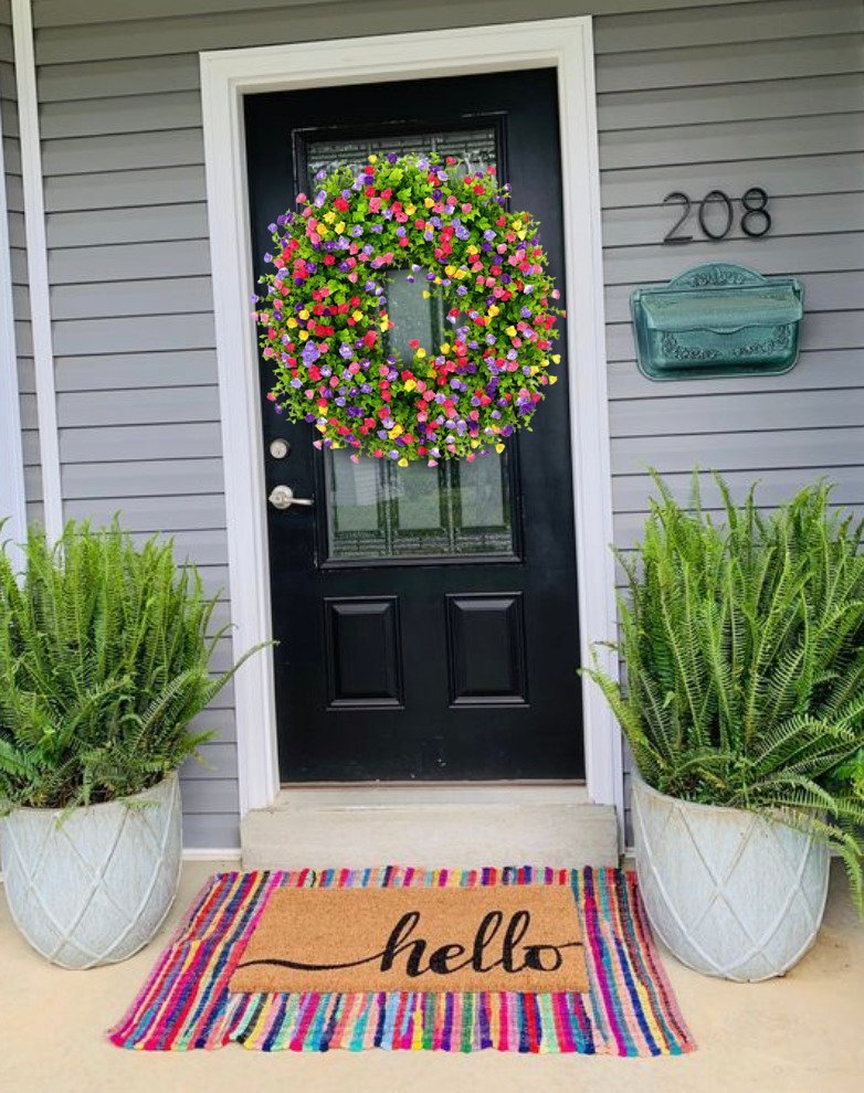 Oak & Coral | BloomWreath Spring & Summer Front Door Wreath | Handmade Floral Grapevine Accent
