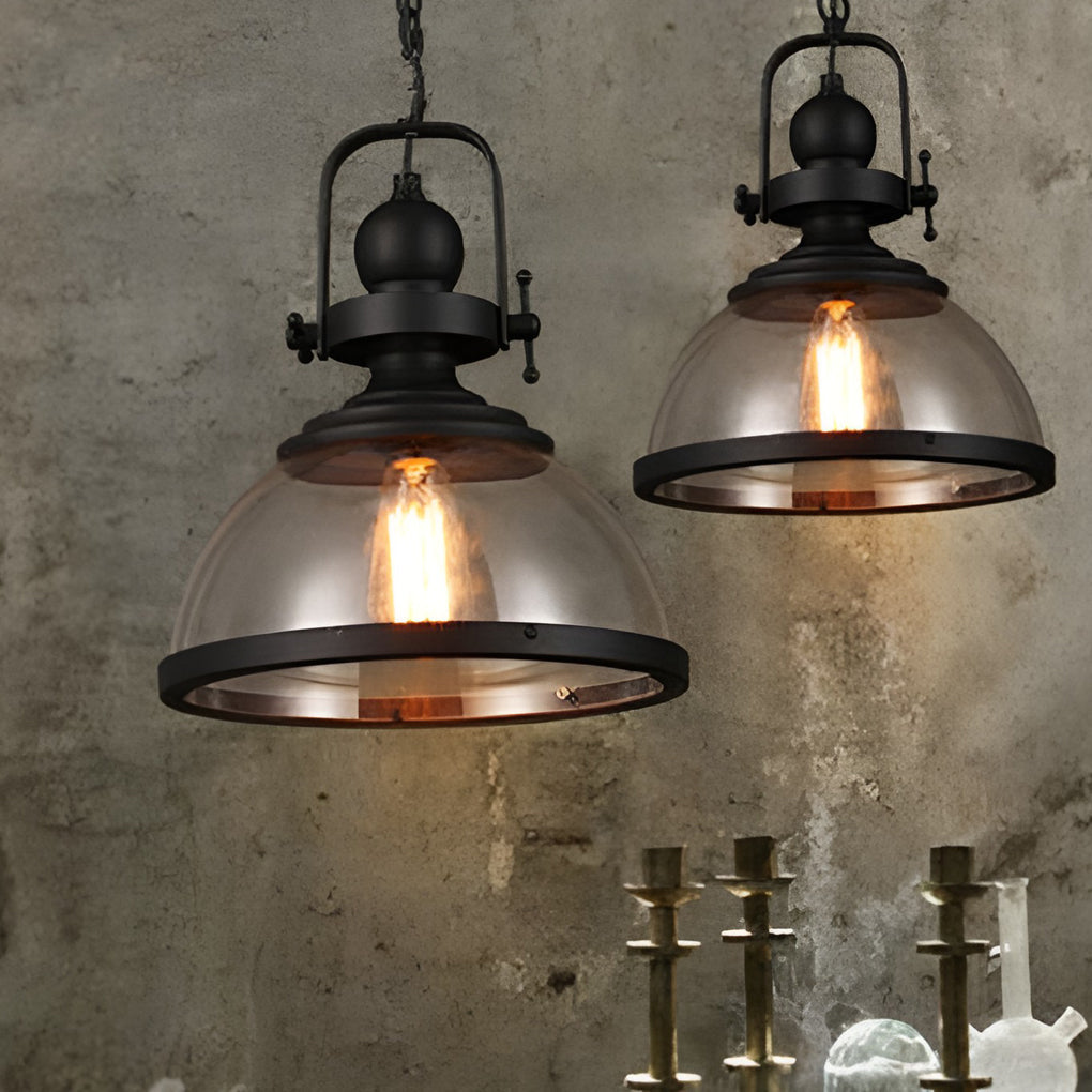 Oak & Coral | Bowl-Shaped Glass Pendant Light | Industrial Retro Design