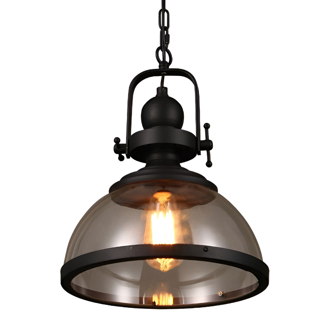 Oak & Coral | Bowl-Shaped Glass Pendant Light | Industrial Retro Design