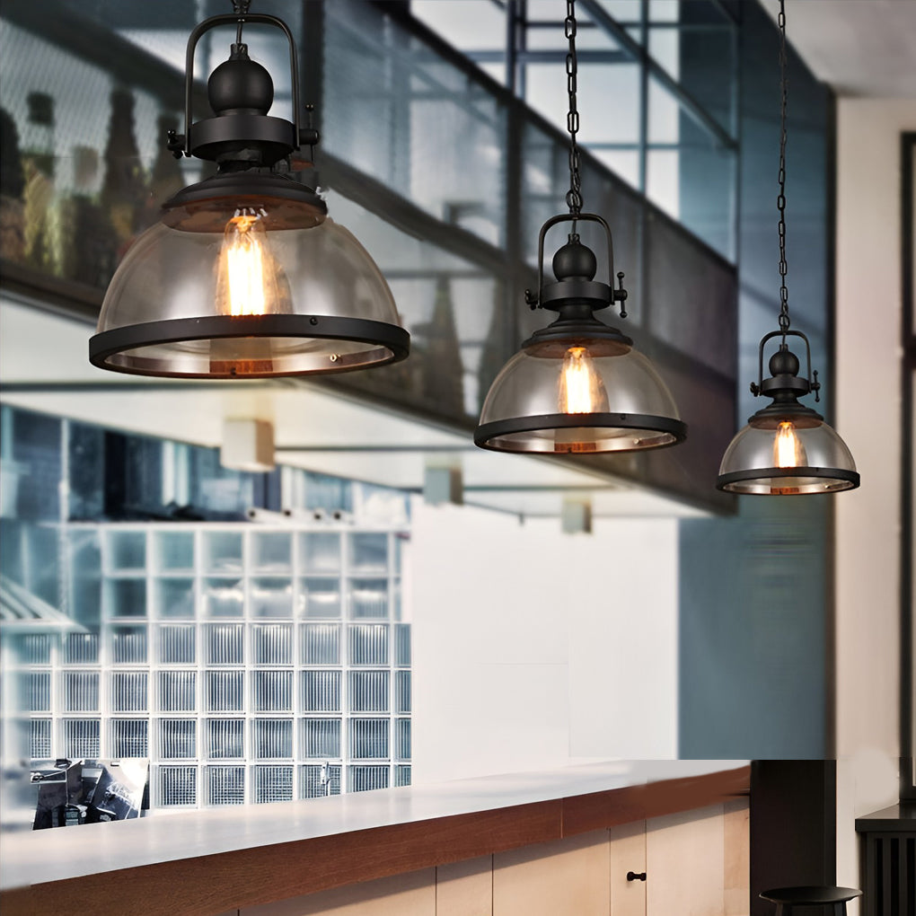 Oak & Coral | Bowl-Shaped Glass Pendant Light | Industrial Retro Design