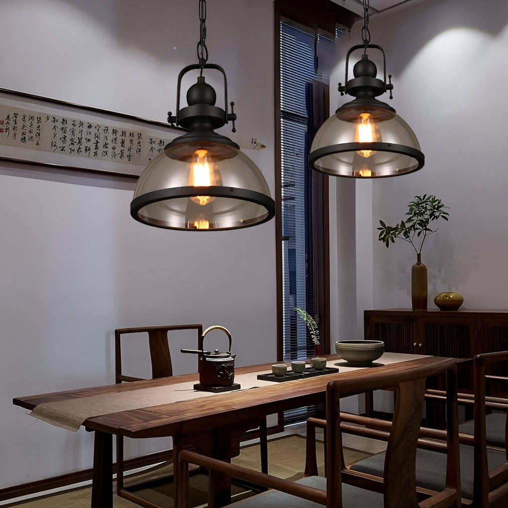 Oak & Coral | Bowl-Shaped Glass Pendant Light | Industrial Retro Design