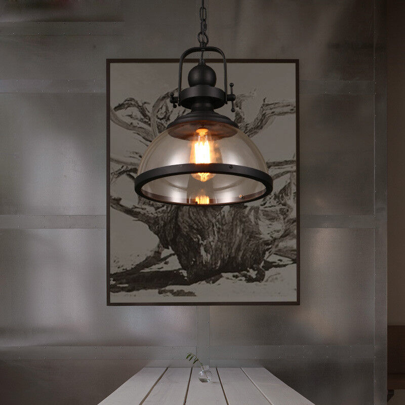 Oak & Coral | Bowl-Shaped Glass Pendant Light | Industrial Retro Design