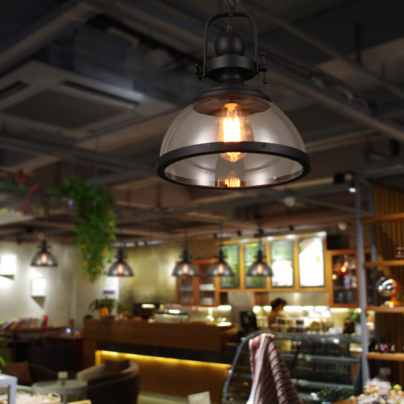 Oak & Coral | Bowl-Shaped Glass Pendant Light | Industrial Retro Design