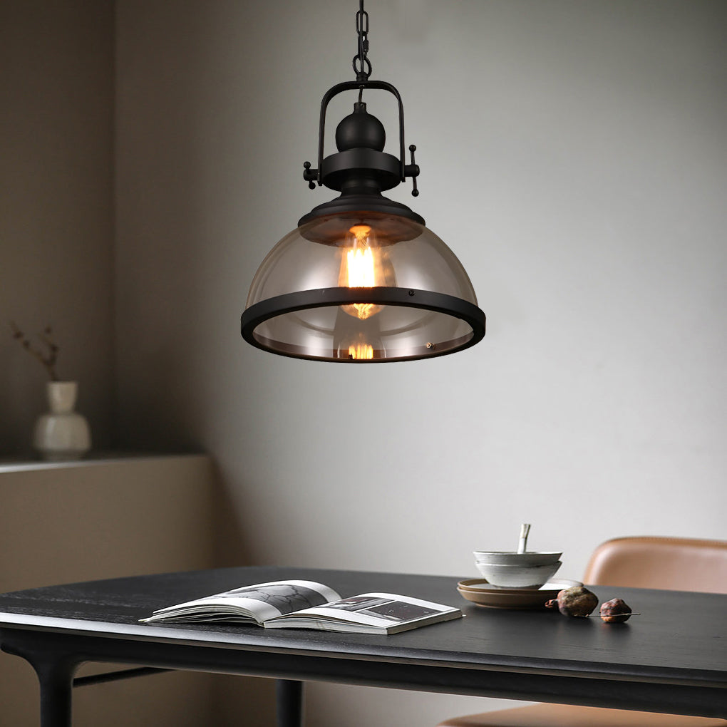 Oak & Coral | Bowl-Shaped Glass Pendant Light | Industrial Retro Design