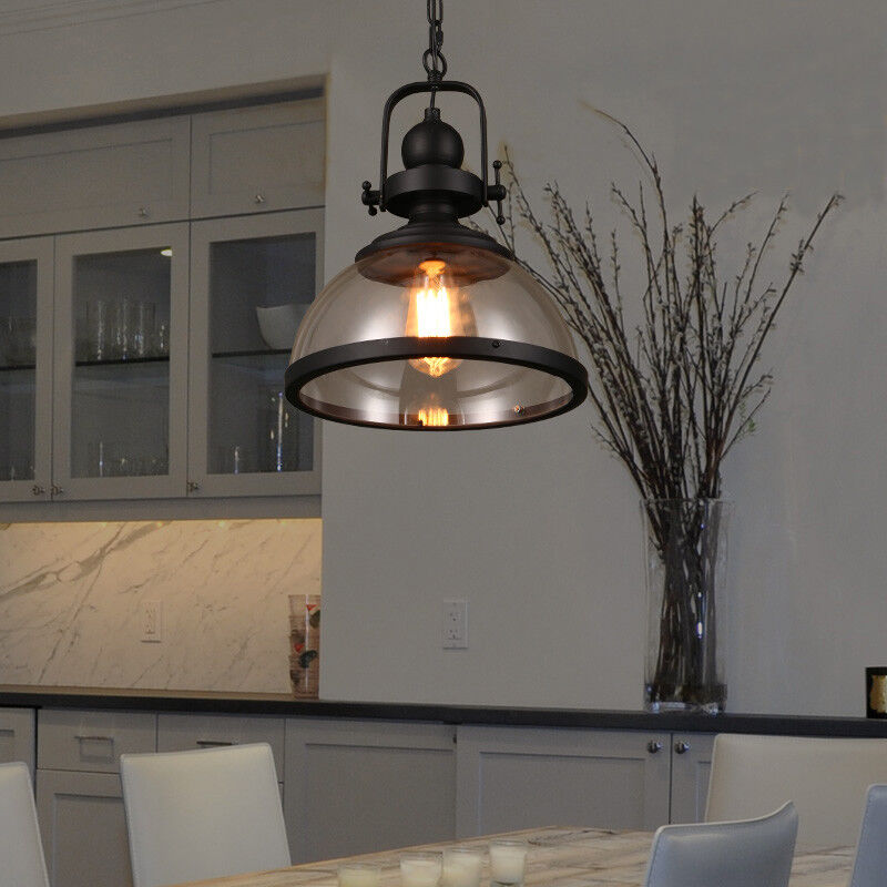 Oak & Coral | Bowl-Shaped Glass Pendant Light | Industrial Retro Design