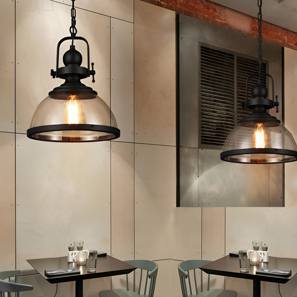 Oak & Coral | Bowl-Shaped Glass Pendant Light | Industrial Retro Design
