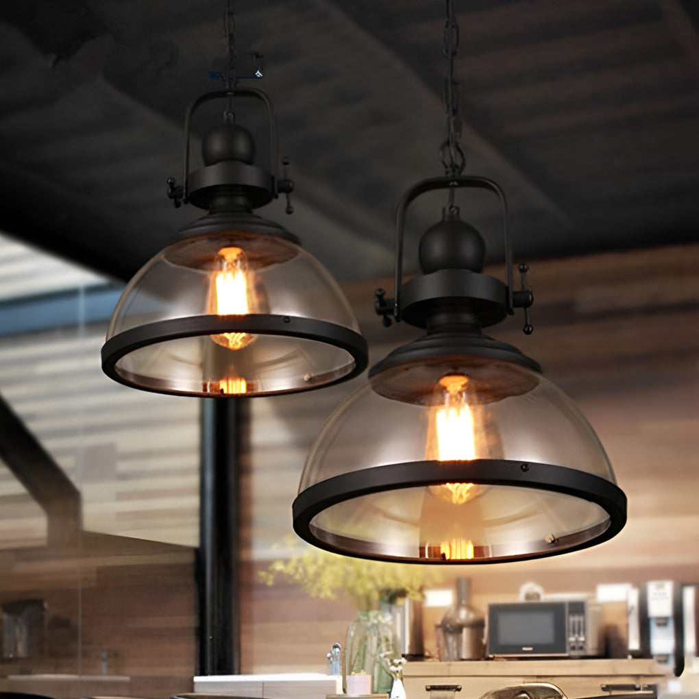 Oak & Coral | Bowl-Shaped Glass Pendant Light | Industrial Retro Design
