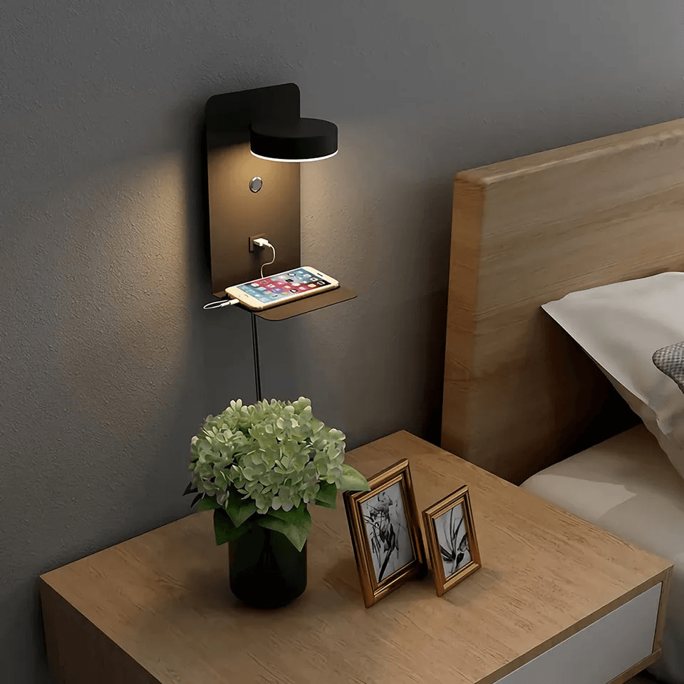 Oak & Coral | BrightSpot Night Lamp with Charger – 330° Rotation LED Desk Light with USB Charging Dock