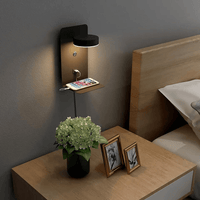 Oak & Coral | Rotating LED Bedside Lamp with Integrated Charger & Shelf
