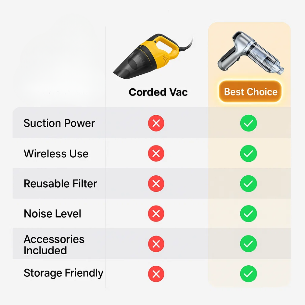 Oak & Coral | Car Vacuum Cleaner - Powerful and Compact Car Vac for Quick Cleaning