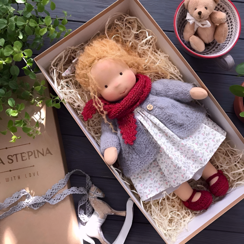 Oak & Coral | Children's Waldorf Cloth Doll - Handmade Cuddly Toy