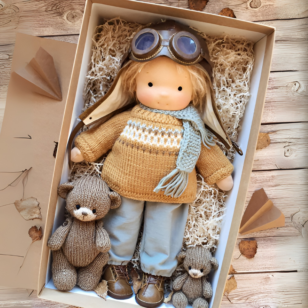 Oak & Coral | Children's Waldorf Cloth Doll - Handmade Cuddly Toy