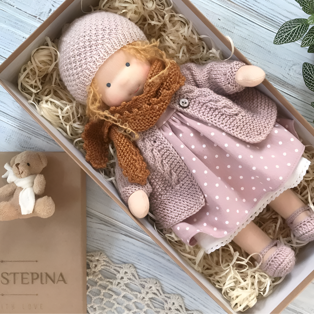 Oak & Coral | Children's Waldorf Cloth Doll - Handmade Cuddly Toy