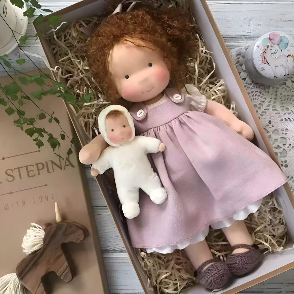 Oak & Coral | Children's Waldorf Cloth Doll - Handmade Cuddly Toy